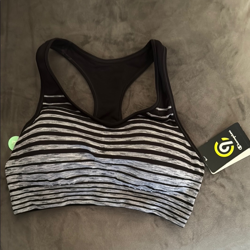 Champion Black & Gray Striped Sports Bra - XL